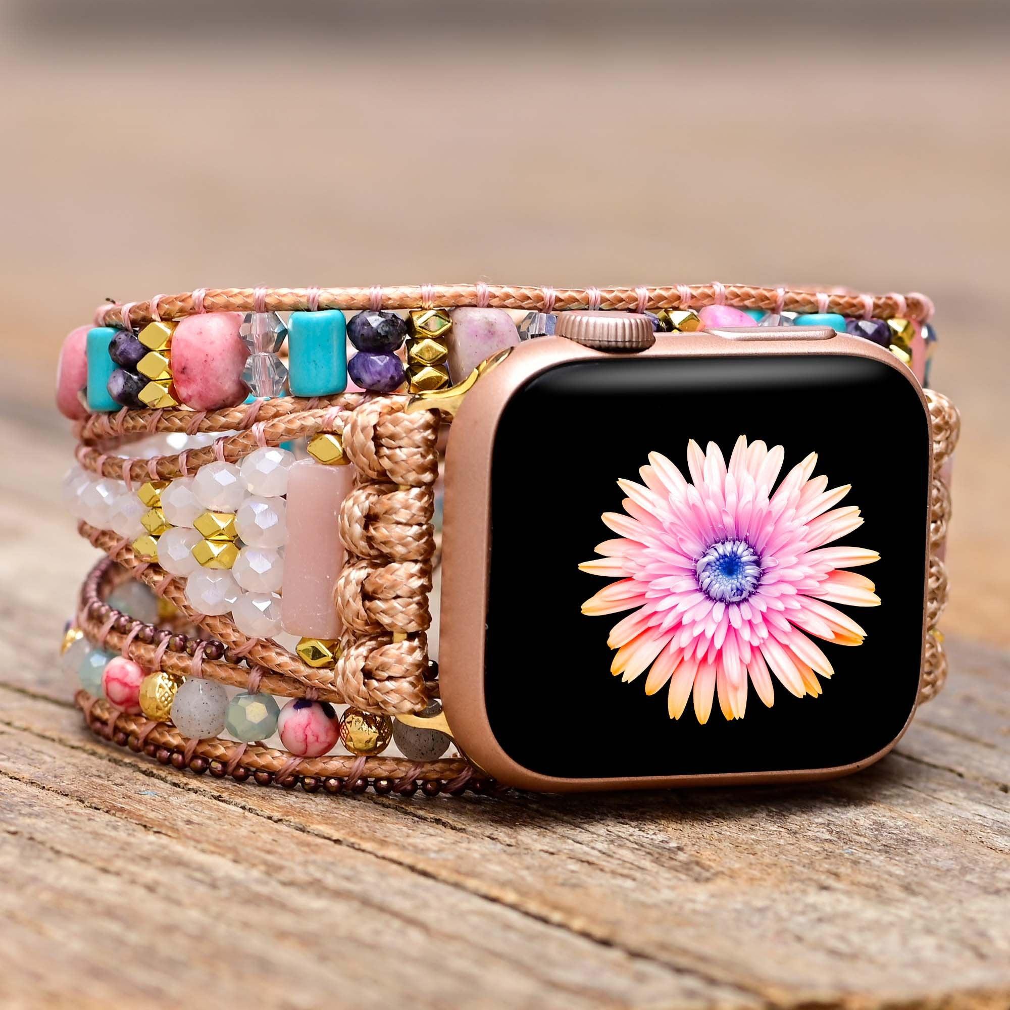 Charmant Bracelet d'Apple Watch en Labradorite et Opale Rose
