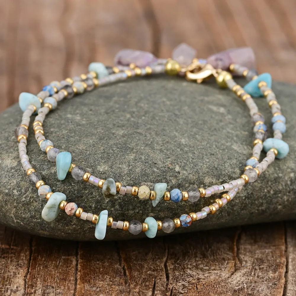 Collier Fil de Quiétude en Jaspe et Aiguë-Marine