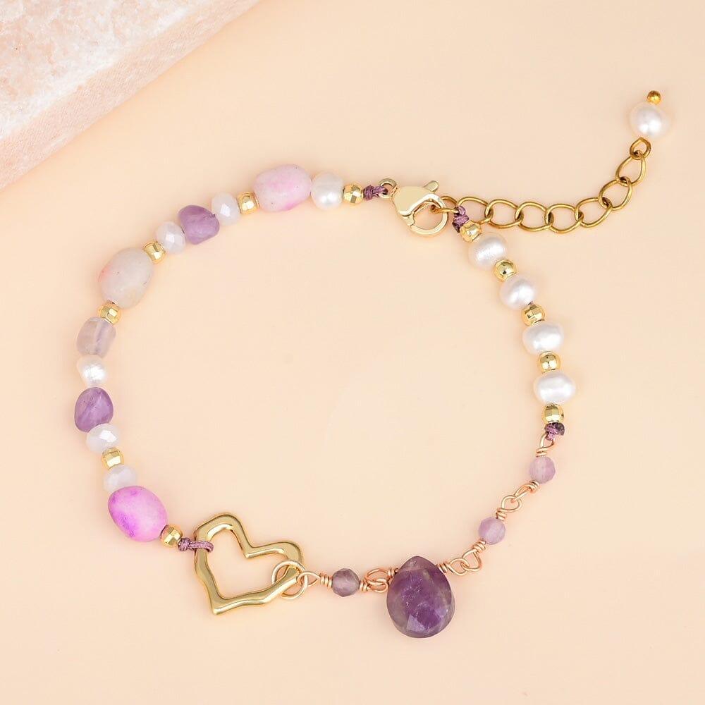 Bracelet Amour Envoûtant en Opale Rose et Améthyste