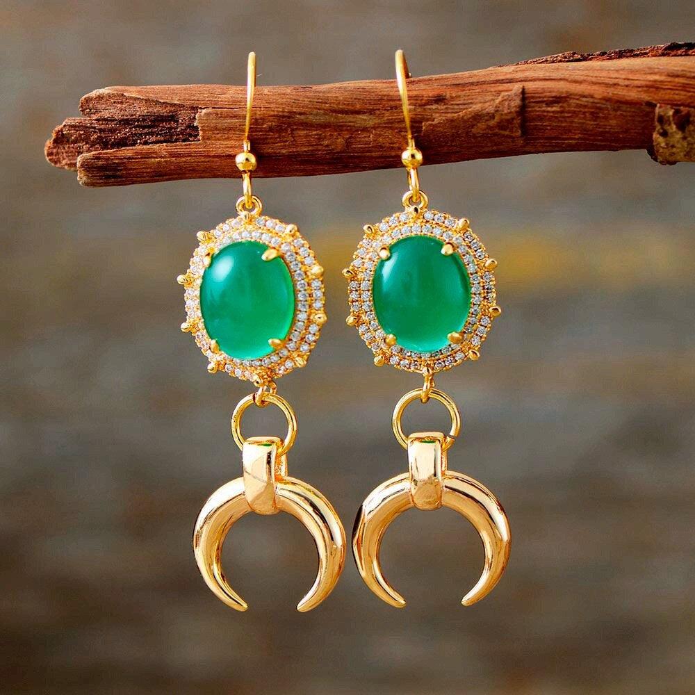 Boucles d'Oreilles en Pierre de Rhin Croissant de Lune