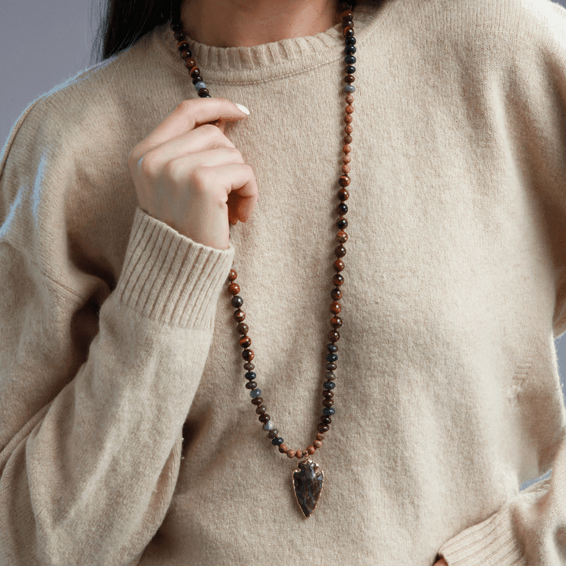 Collier Pendentif Pointe de Flèche de Renforcement en Oeil de Tigre