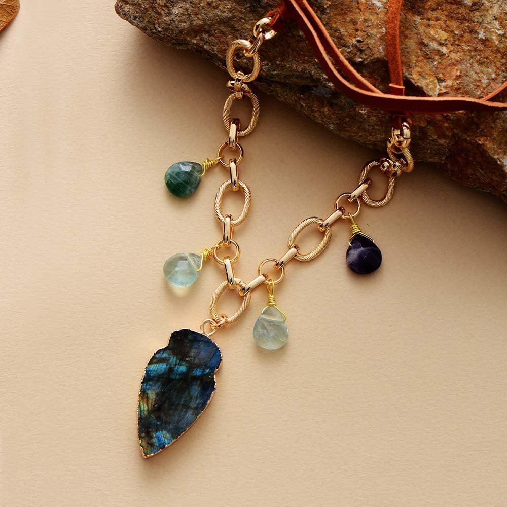 Collier Doré Renaissance en Quartz et Labradorite