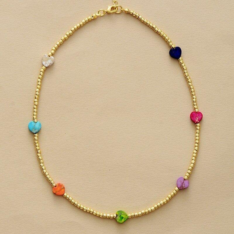 Collier 7 Chakras avec un Coeur en Or
