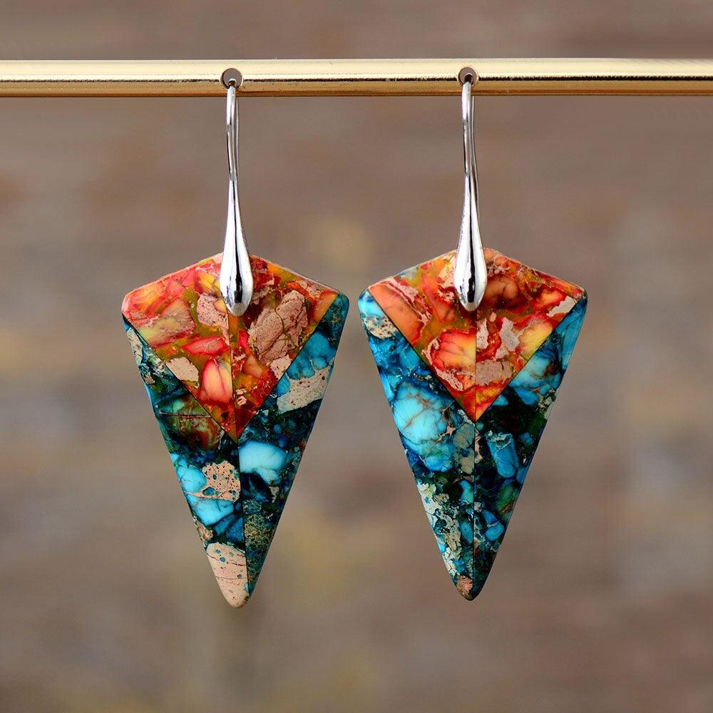 Boucles d'Oreilles Flèche en Jaspe "Calme Après la Tempête"