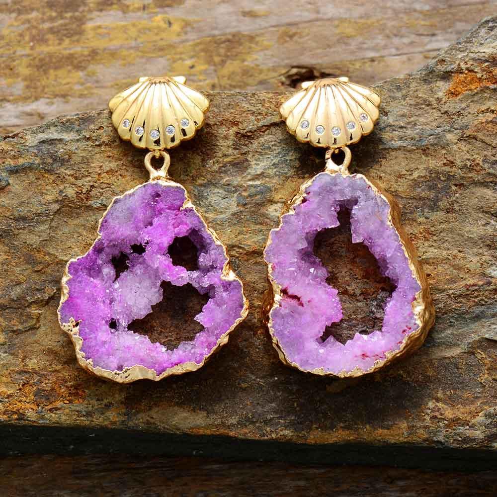 Boucles d'Oreilles Sirène Féerique en Pierre Druzy