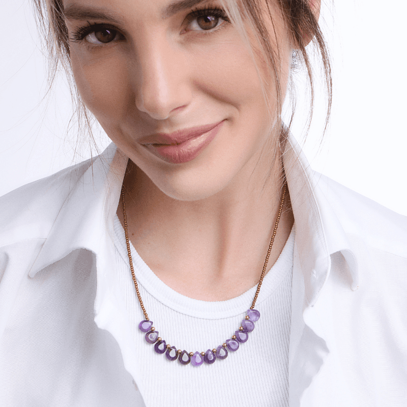 Collier Bohémien Divine Beauté en Améthyste et Turquoise