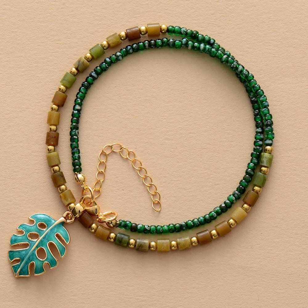 Collier Reine de la Jungle en Quartz et Jade