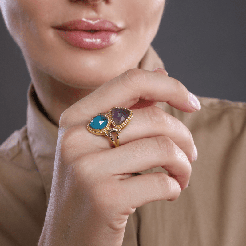 Bague Cocktail Brillance du Clair de Lune en Améthyste et Apatite