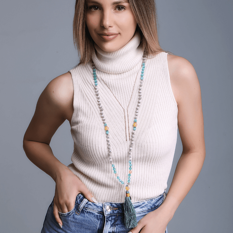 Collier Mala Lumineuse Sagesse en Jade Jaune et Opale