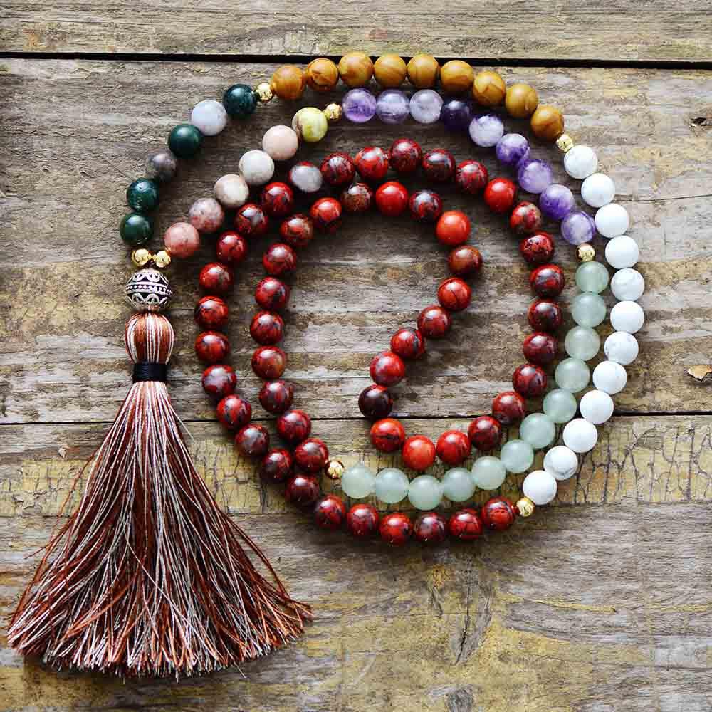 Collier Présence Apaisante des 7 Chakras en Agate et Jaspe