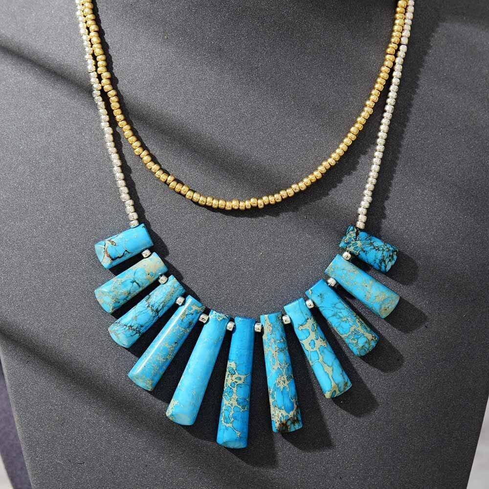 Collier Multi-Rangs Aura Paisible en Jaspe Bleu