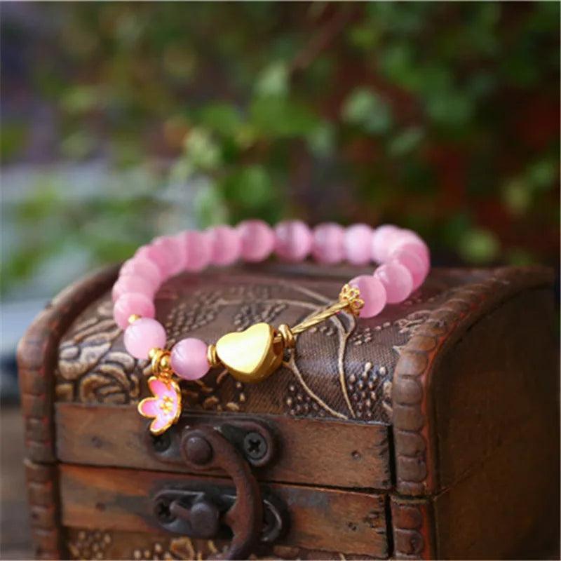 Bracelet Fleurs Paisibles en Opale Rose