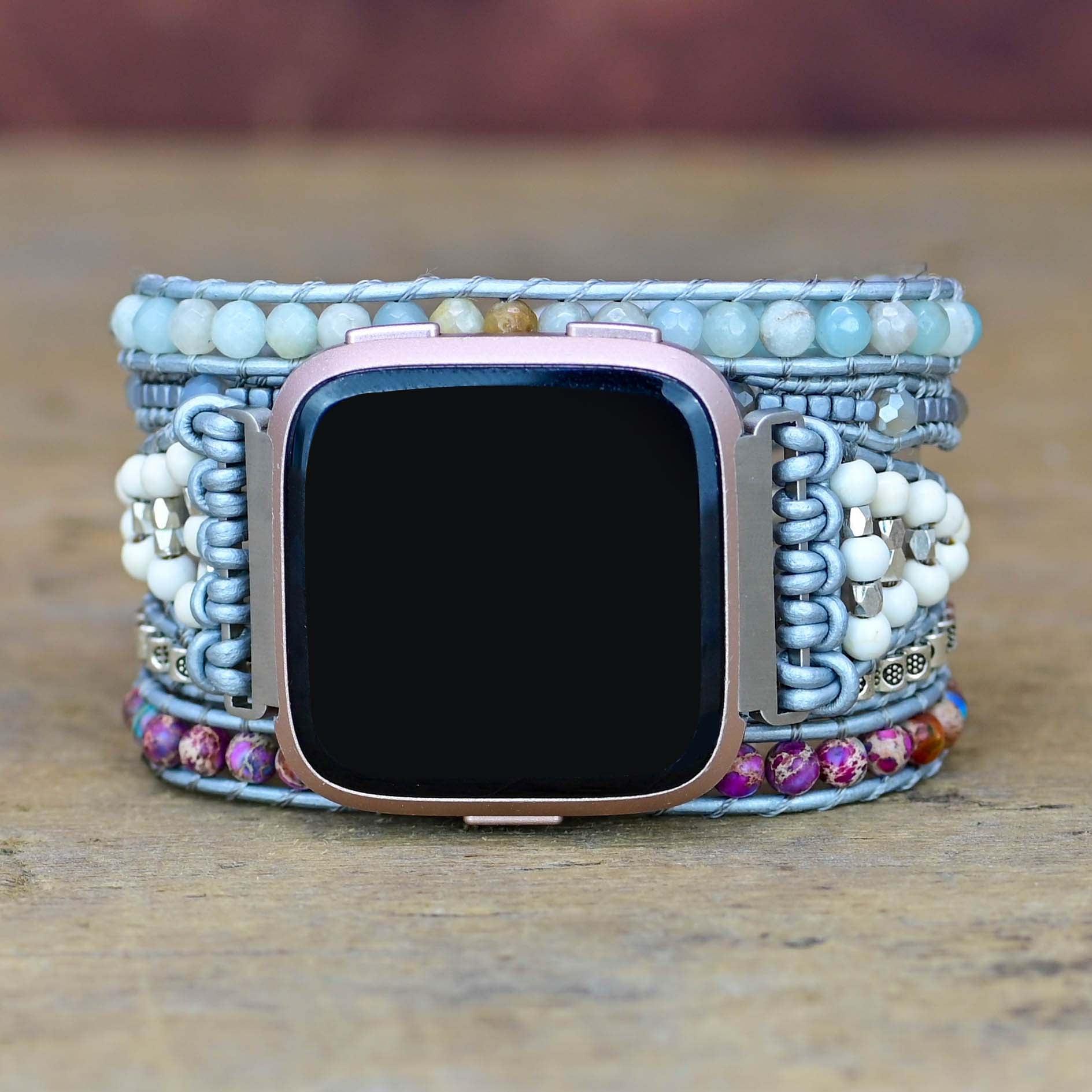 Bracelet de Montre Fitbit Versa 2 Relaxant en Jaspe et Amazonite