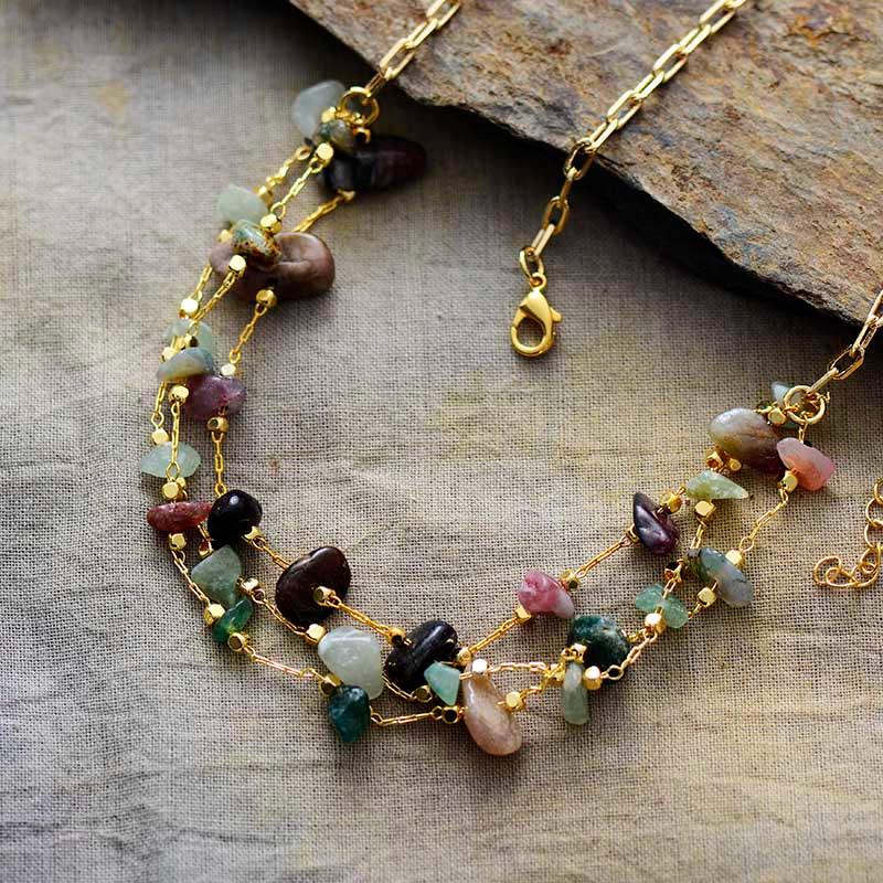 Collier Doré d'Harmonie en Agate et Tourmaline