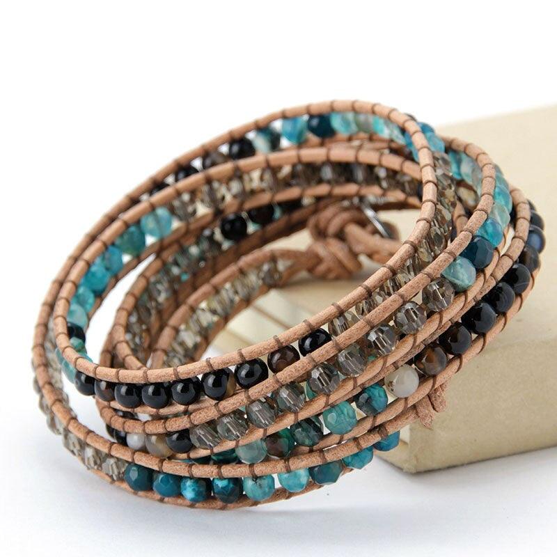 Bracelet Bonheur Fleurissant en Agate Bleue