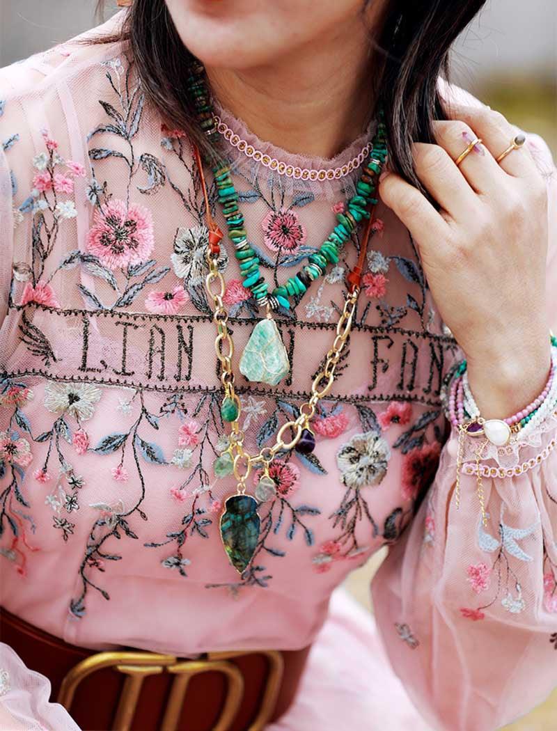 Collier Rivière Rocailleuse en Turquoise et Amazonite