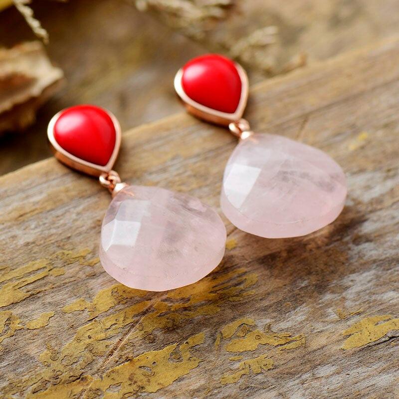 Boucles d'Oreilles Amour-Propre en Corail et Quartz Rose