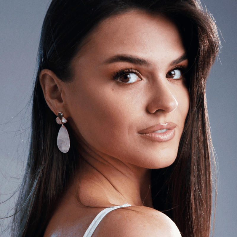 Boucles d'Oreilles Bonté et Amour en Quartz Rose