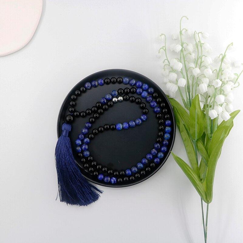 Collier Mala Conscience en Agate Noire & Lapis-Lazuli