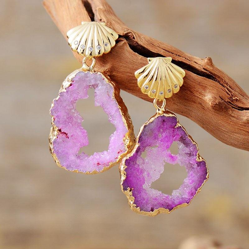 Boucles d'Oreilles Sirène Féerique en Pierre Druzy