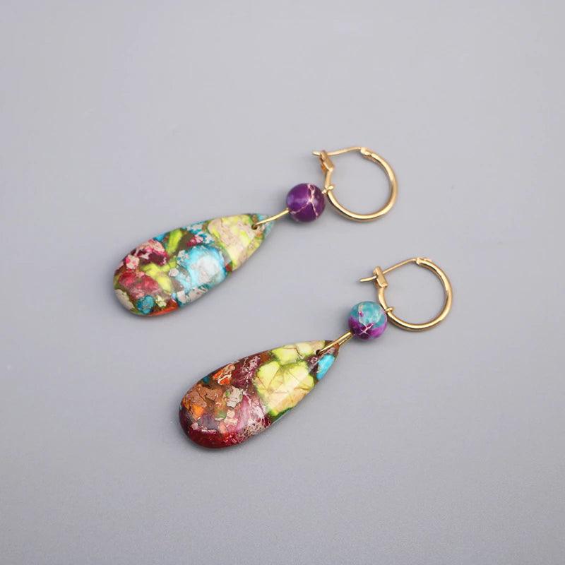 Boucles d'Oreilles en Jaspe Goutte d'Océan
