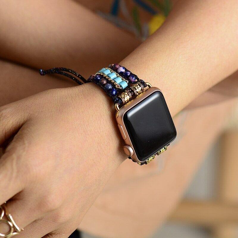 Bracelet pour Apple Watch Apaisement de l'Âme en Jaspe Violet et Turquoise
