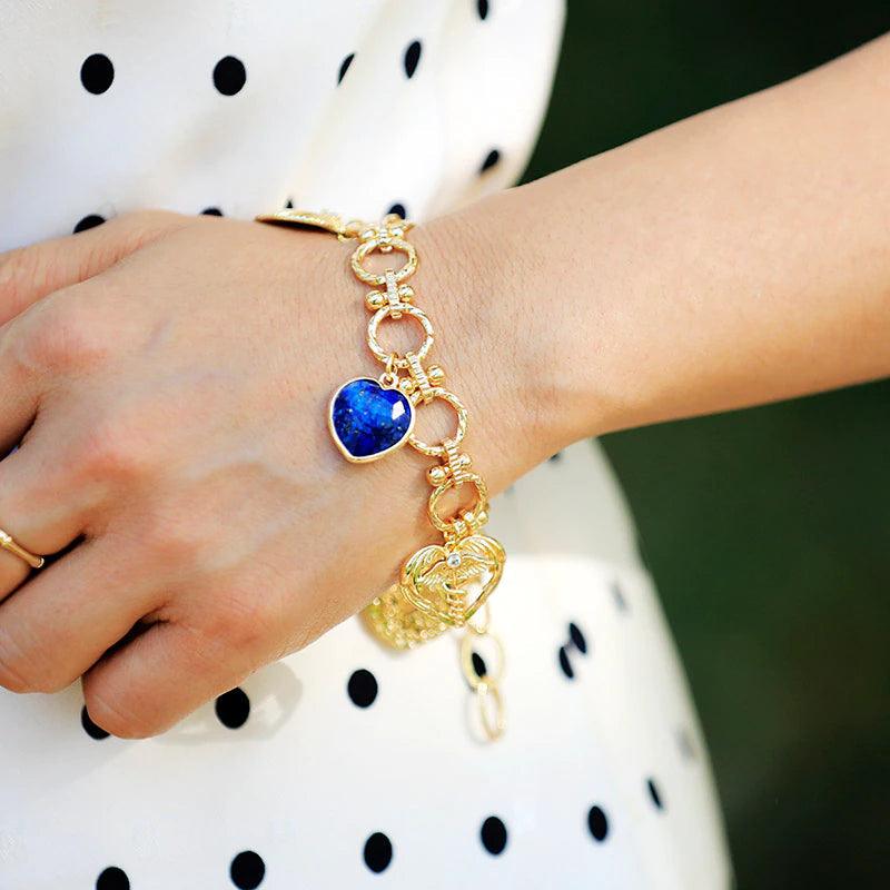 Bracelet Intuition et Amour en Chaîne Dorée et Lapis-Lazuli