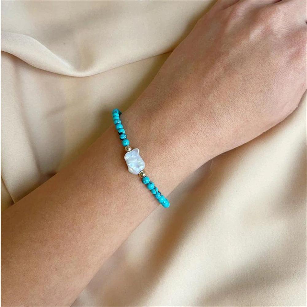 Bracelet en Perles d'Eau de Mer et de Turquoise