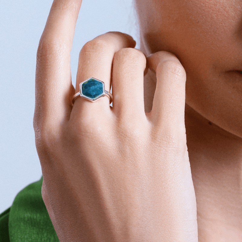 Bague Hexagone Simple Sérénité en Apatite ou Améthyste