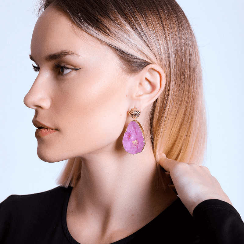 Boucles d'Oreilles Sirène Féerique en Pierre Druzy