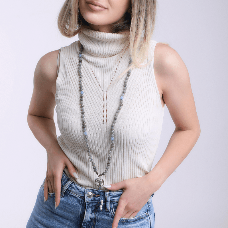 Collier Mala Transformateur en Labradorite et Perles