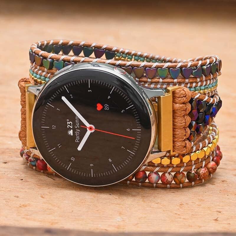 Bracelet de Montre Connectée Samsumg Puissante Énergie en Jaspe et Hématite
