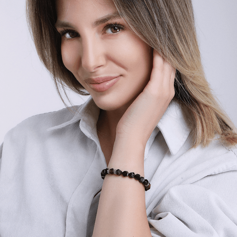 Bracelet Force Implacable en Oeil de Tigre et Agate Noire