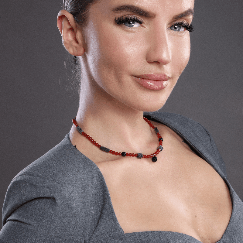 Collier Cosmos Magique en Agate Naturelle et Pierre Scintillante