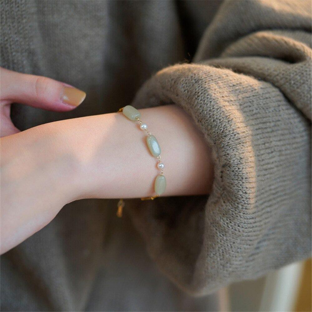 Bracelet Voie de la Prospérité en Jade Vert et Perles