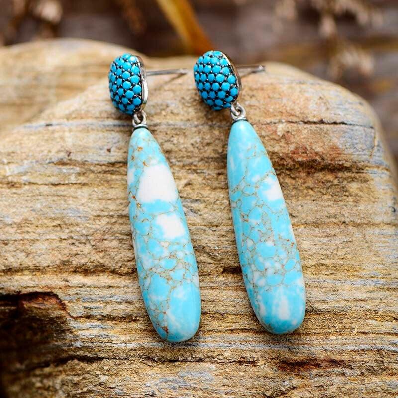 Boucles d'Oreilles Déesse Océanique en Jaspe Bleu