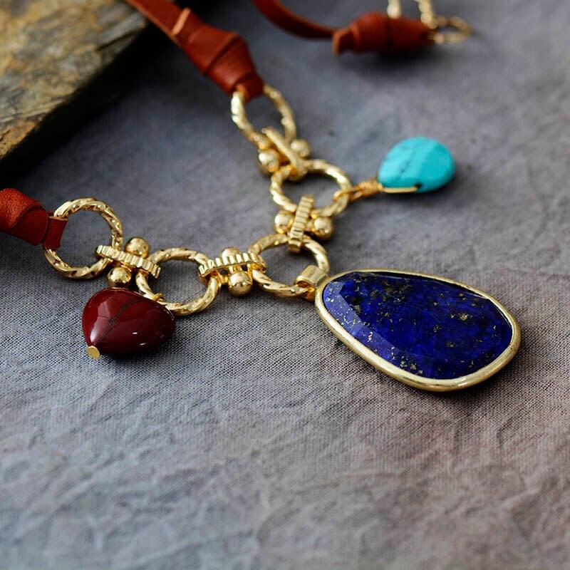 Collier Charme Envoûtant en Turquoise et Lapis-Lazuli