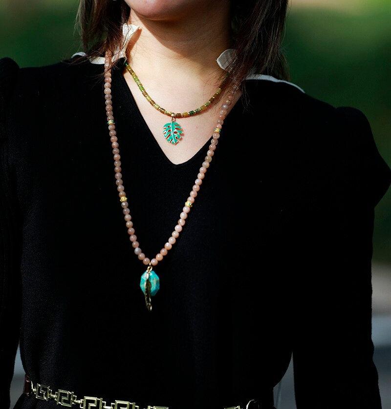 Collier Reine de la Jungle en Quartz et Jade