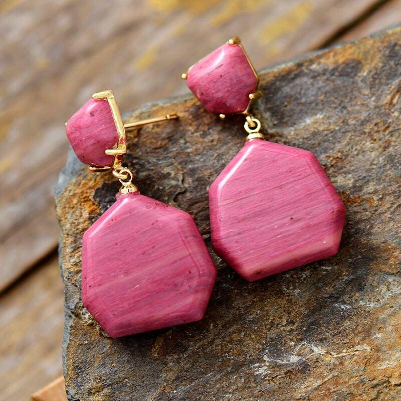 Boucles d'Oreilles Élégance Solennelle en Quartz Rose & Rhodonite