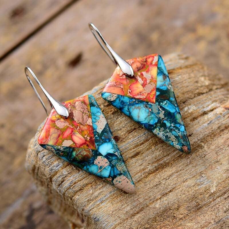 Boucles d'Oreilles Flèche en Jaspe "Calme Après la Tempête"