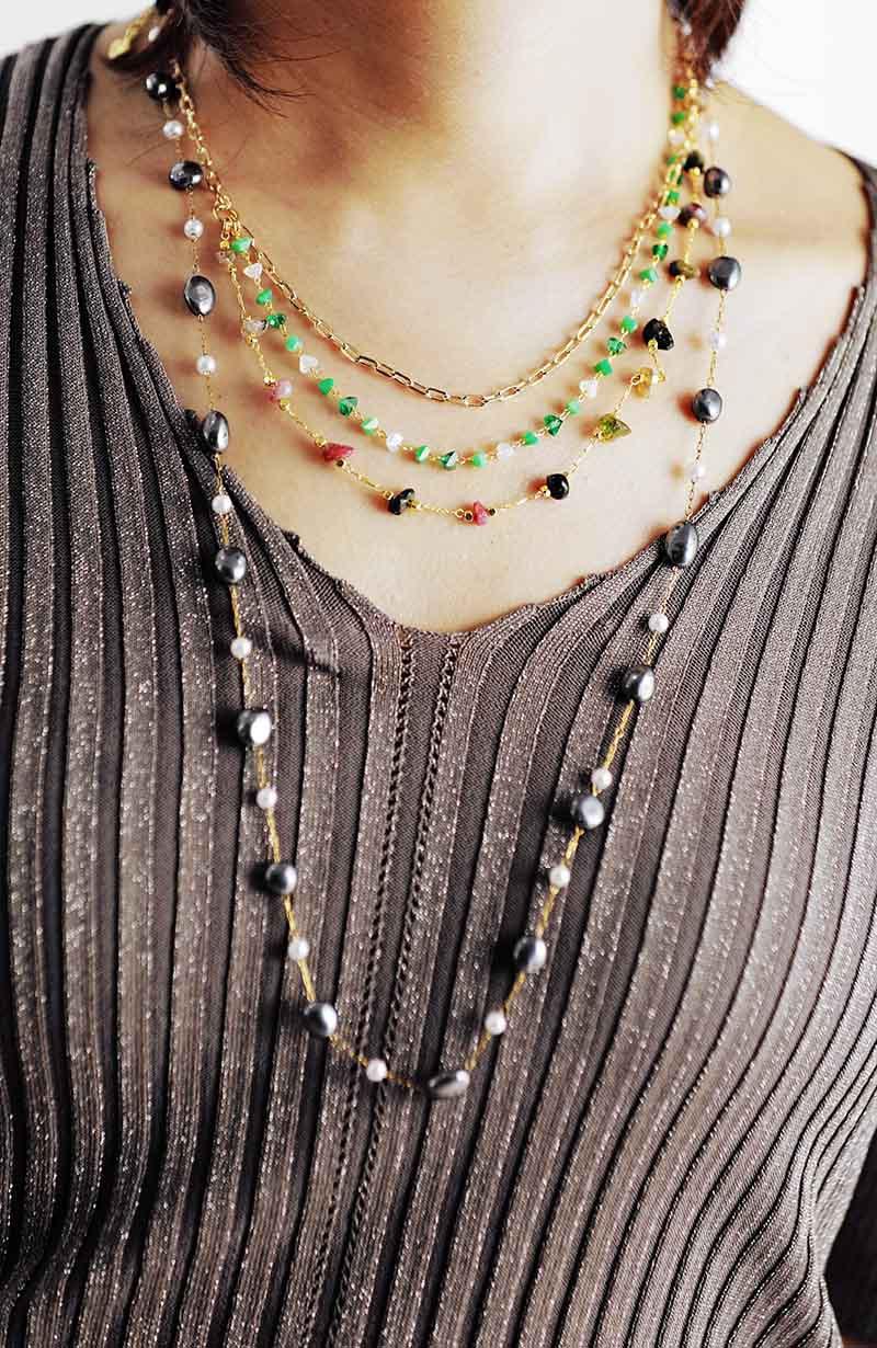 Collier Superposé Enchantement Divin en Or et Tourmaline