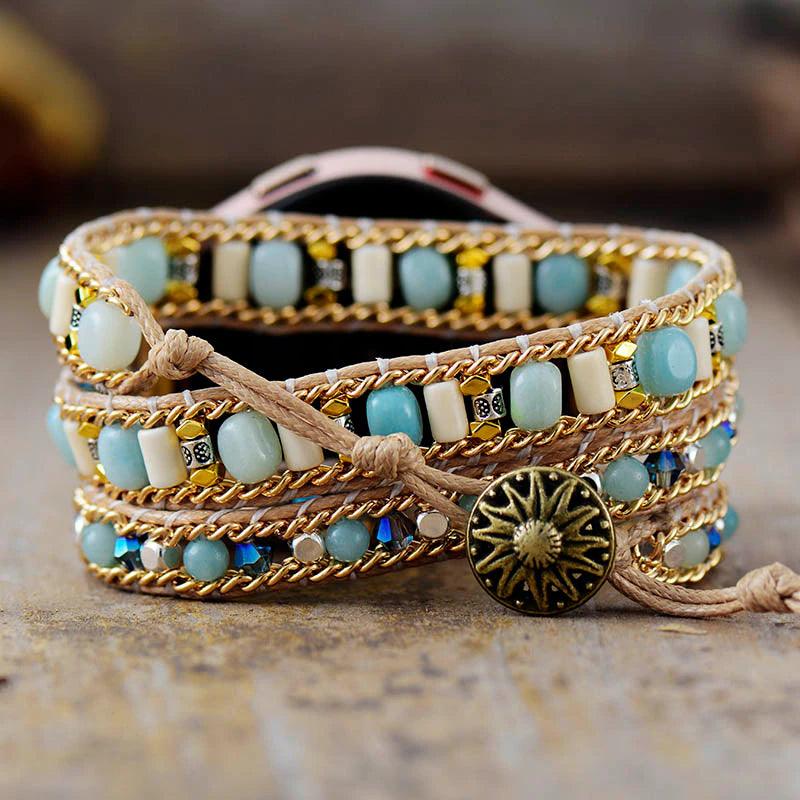 Luxueux Bracelet pour Montre Connectée en Jaspe, Amazonite et Turquoise