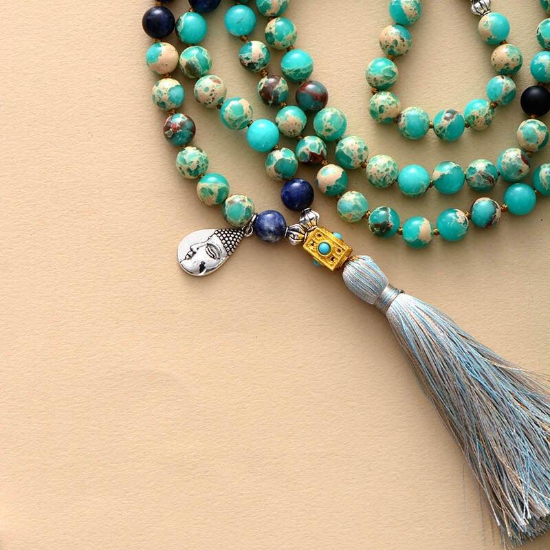 Collier Mala en Jaspe Bleu "Pleine Conscience"