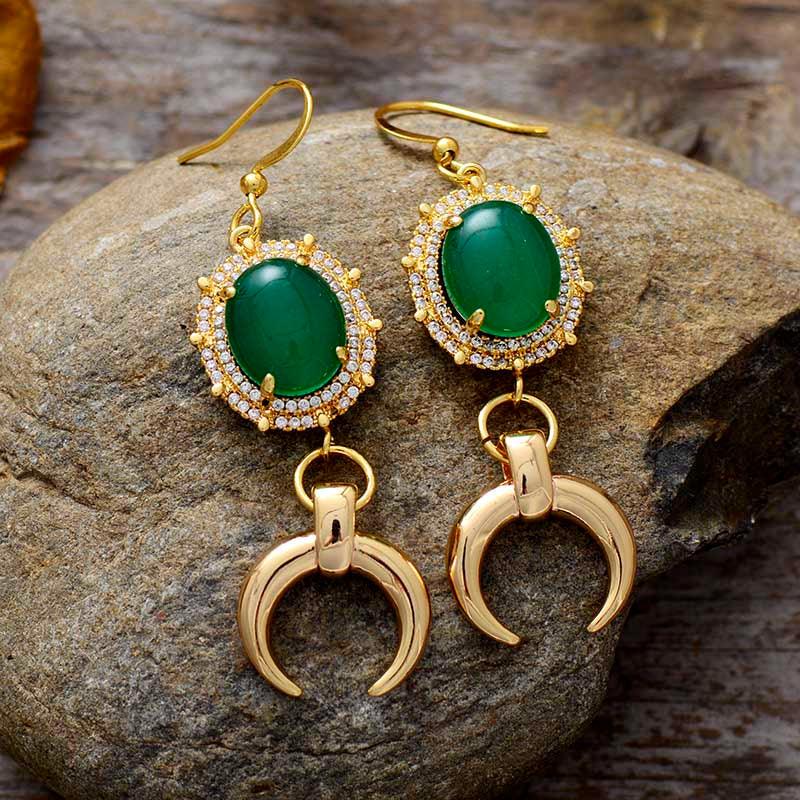 Boucles d'Oreilles en Pierre de Rhin Croissant de Lune