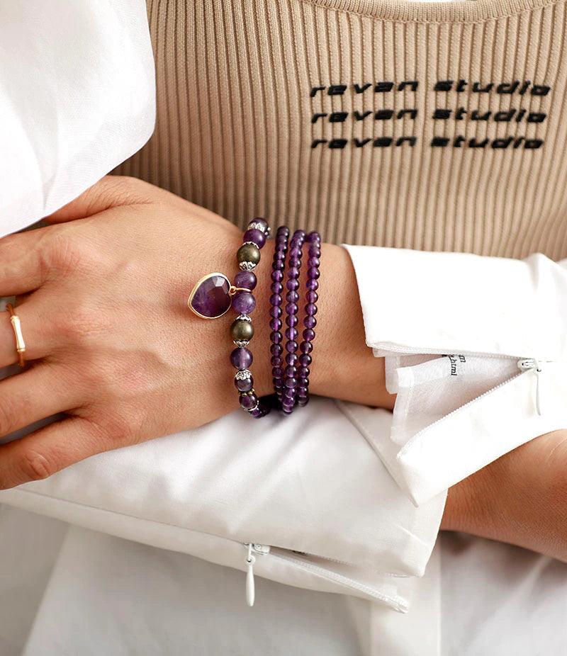 Collier et Bracelet Mala Coeur de Lilas en Améthyste