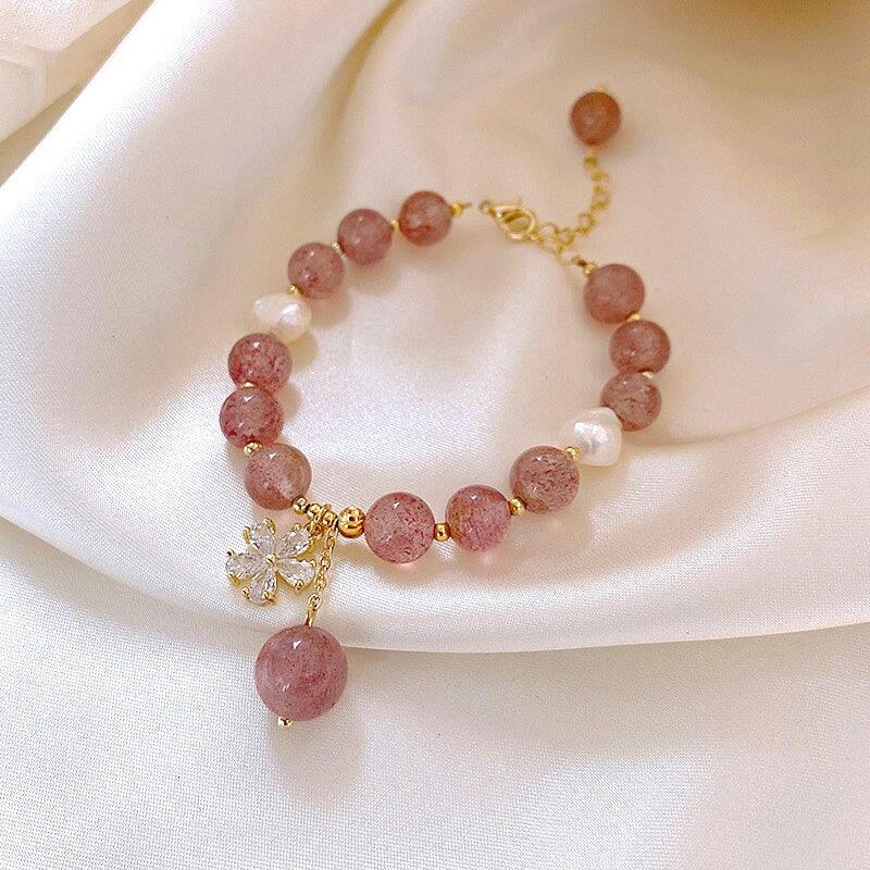 Bracelet Doux Chéri en Perles et Quartz Fraise