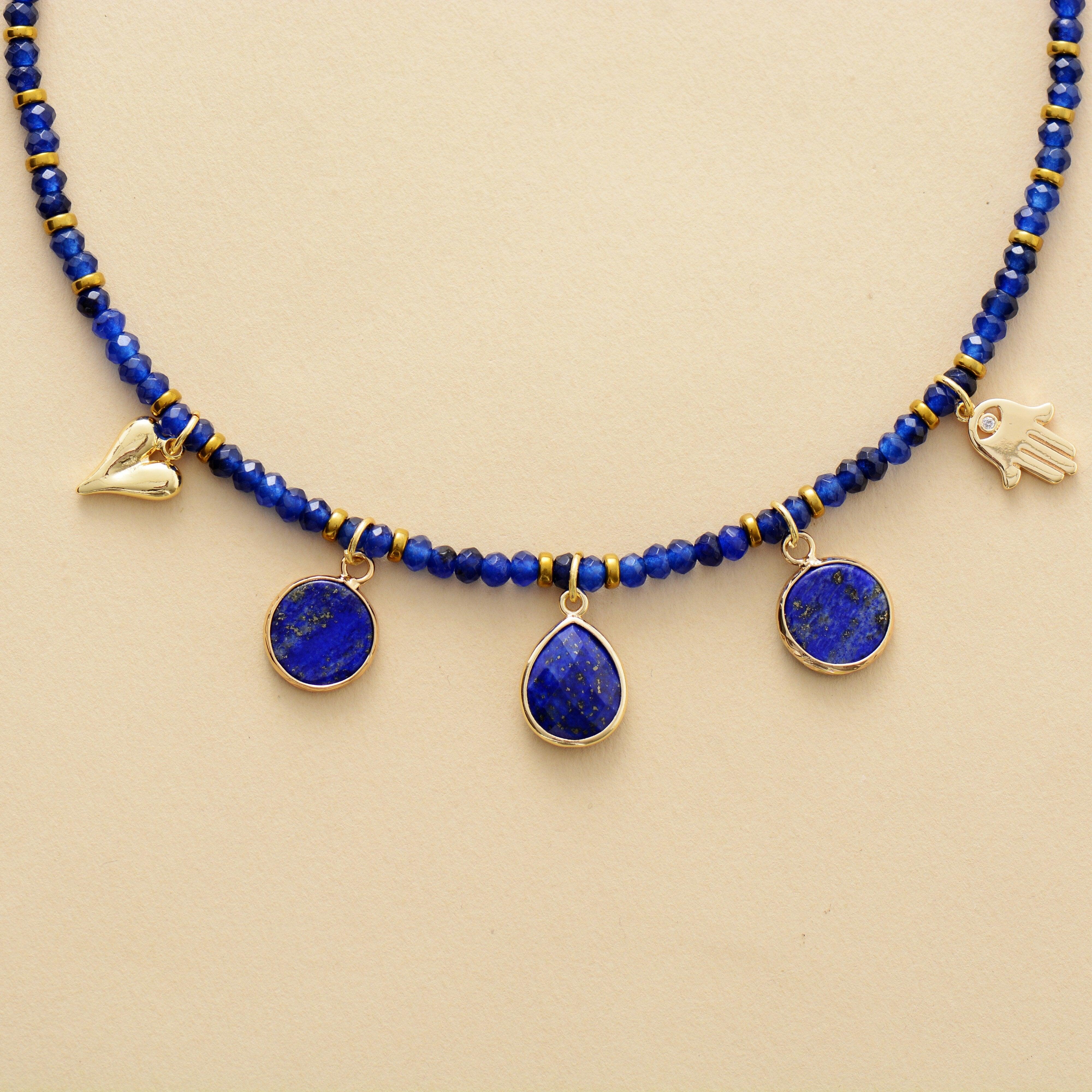 Collier de Prospérité Hamsa en Lapis-Lazuli