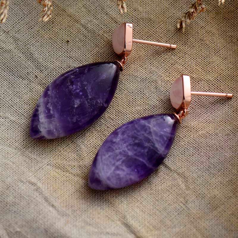 Boucles d'Oreilles Pétale Estival en Agate & Améthyste