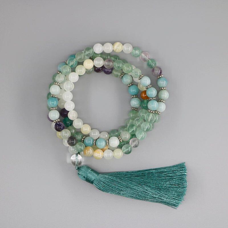Collier Mala Vénérable Transformation en Amazonite, Fluorite et Chrysoprase