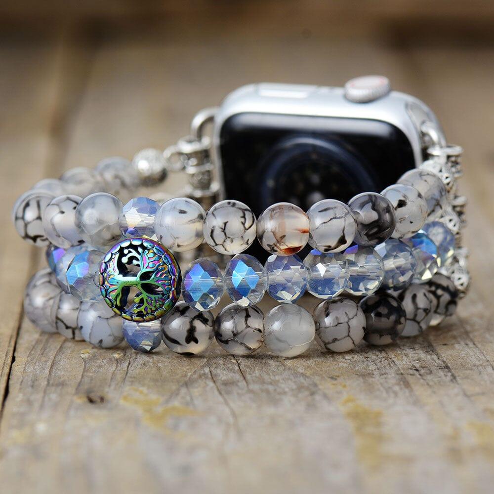 Bracelet de Montre Connectée en Labradorite & Agate "Nature Illuminée"
